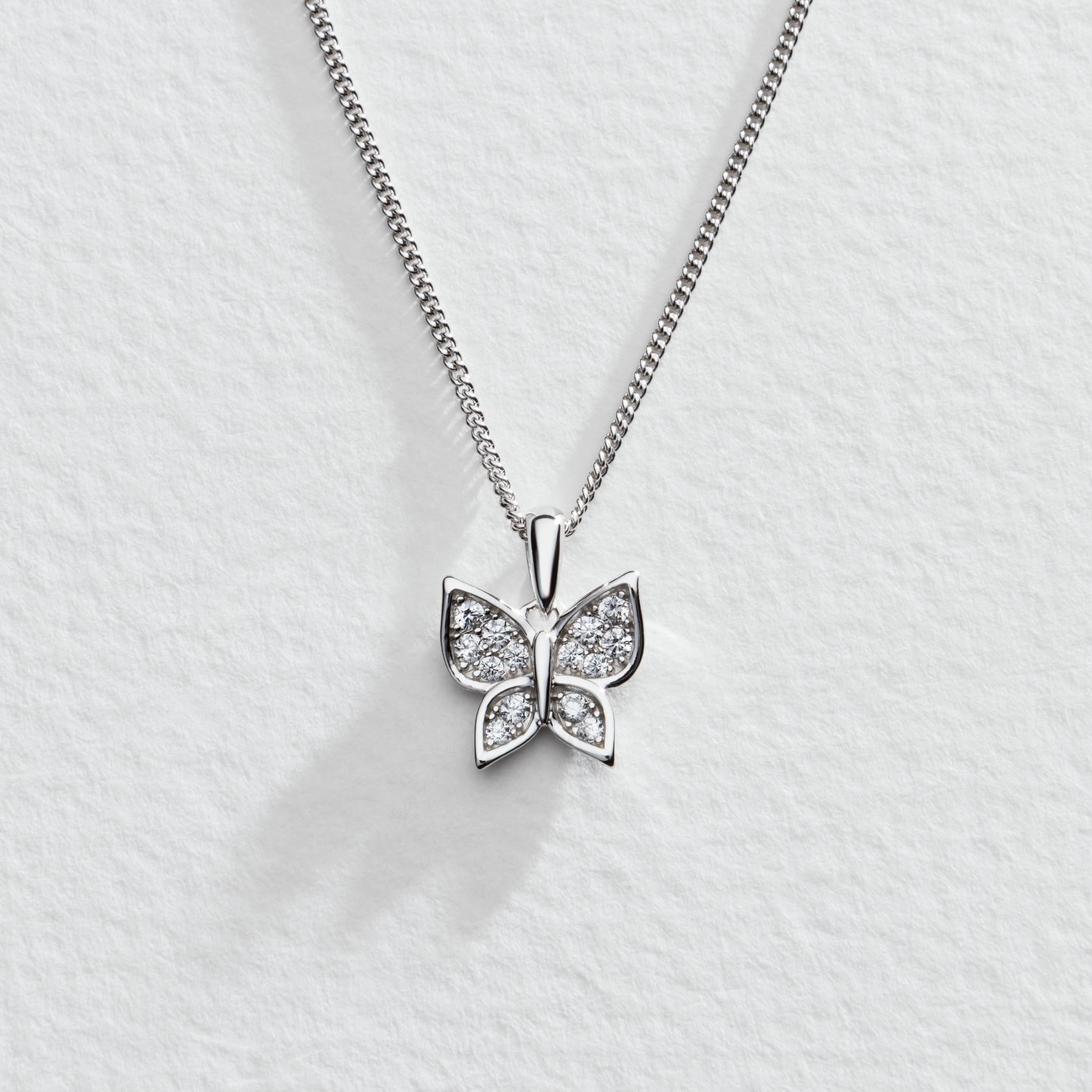 Sterling Silver & 9ct Rose Gold Floating Diamond Butterfly Pendant Necklace